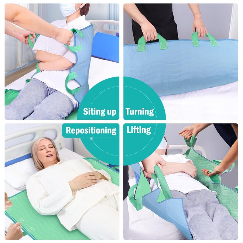 آي كوفر وسادة سرير iCOVER مقاس 81.28 سم × 132.08 سم مع مقابض معززة، عبوتان من ملاءة نقل مقاومة للماء وقابلة لإعادة الاستخدام للدوران والرفع وإعادة الوضع، وسادة متحركة للمرضى/كبار السن للمنزل والمستشفى - Image 5